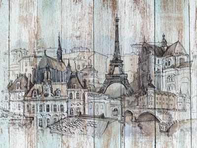 Fototapeta Paryż rysunek na drewnie