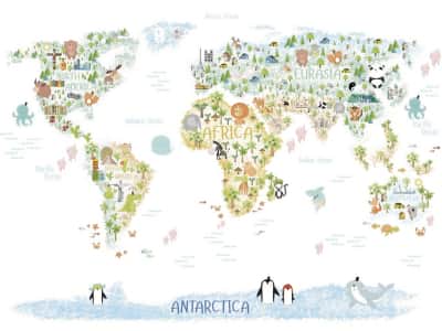 Fototapeta Mapa świata z uroczymi zwierzętami