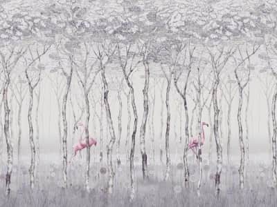 Fototapeta Flamingi w wieczornym lesie