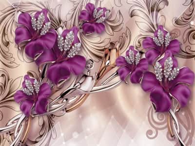Fototapeta Fioletowe kwiaty w diamenty