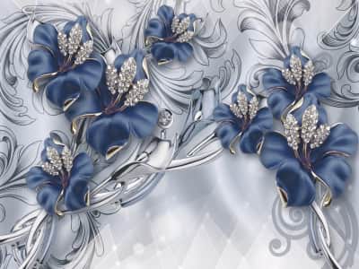 Fototapeta Niebieskie kwiaty w diamenty