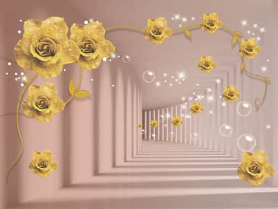 Fototapeta Złote róże w tunelu