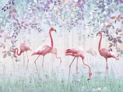 Fototapeta Flamingi w wiosennym ogrodzie