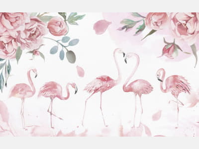 Fototapeta Różowe flamingi w kwiatach