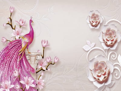 Fototapeta Luksusowy paw z kwiatami