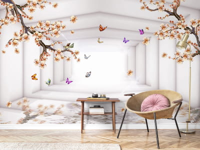 Fototapeta Tunel z kwitnącym drzewem Model 3D