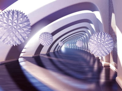 Fototapeta Fioletowy korytarz i sfery 3D