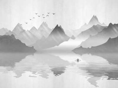 Fototapeta Mgłowe jezioro w górach