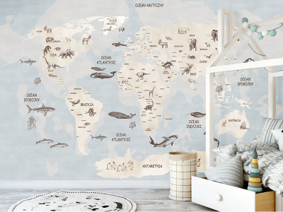 Fototapeta Wieloryby na mapie świata