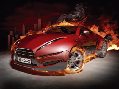 Fototapeta Płonący czerwony samochód sportowy