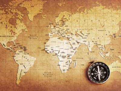 Fototapeta Światowa mapa i kompas