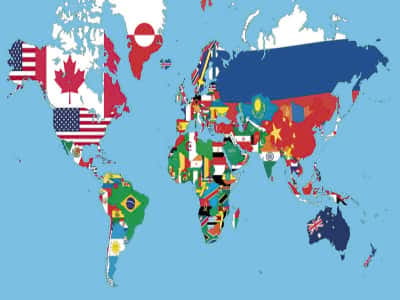 Fototapeta Mapa świata i flagi