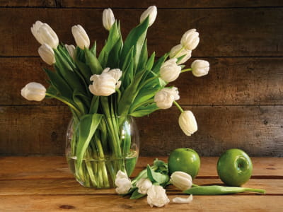 Fototapeta Szklany wazon z tulipanami