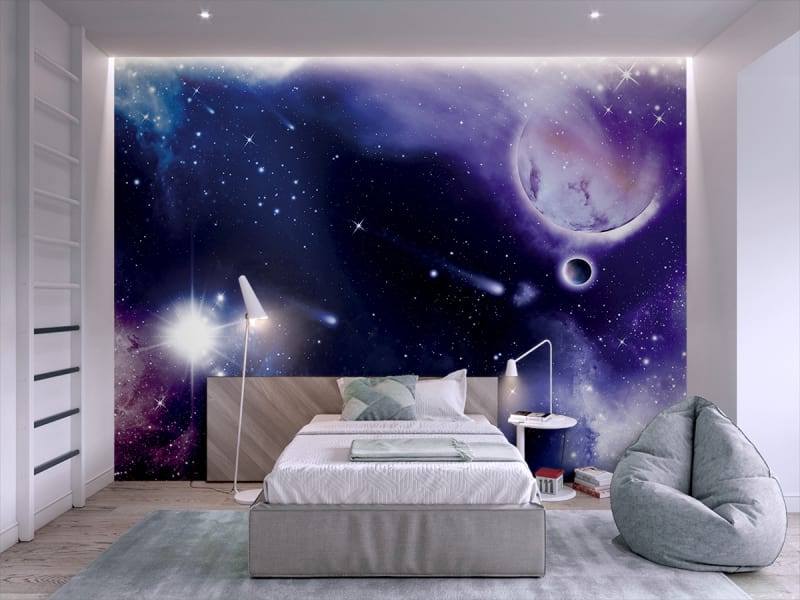 Fototapeta Gwiazdy w kosmosie we wnętrzu pokoju nastolatka