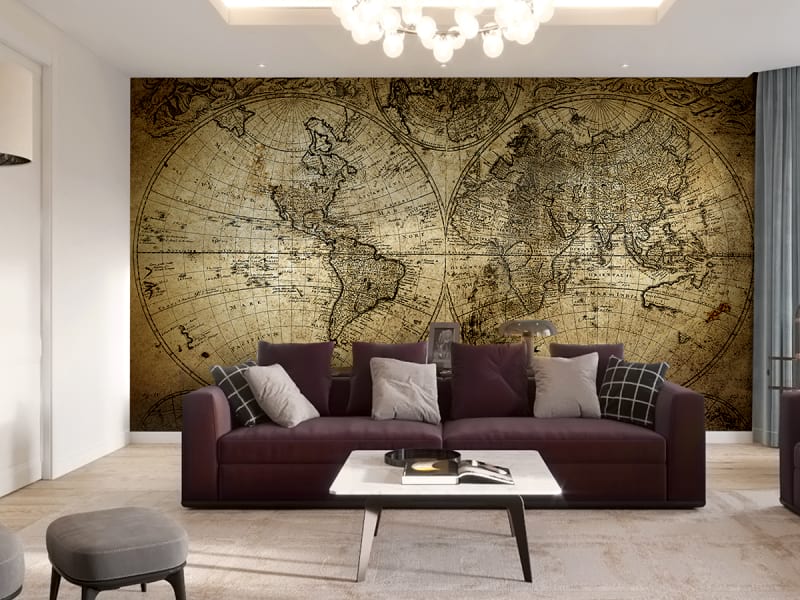 Fototapeta Średniowieczna mapa świata we wnętrzu salonu