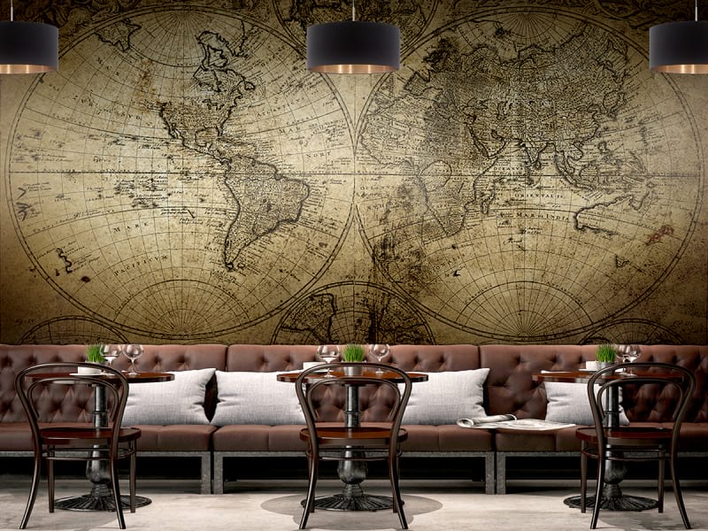 Fototapeta Średniowieczna mapa świata we wnętrzu kawiarni