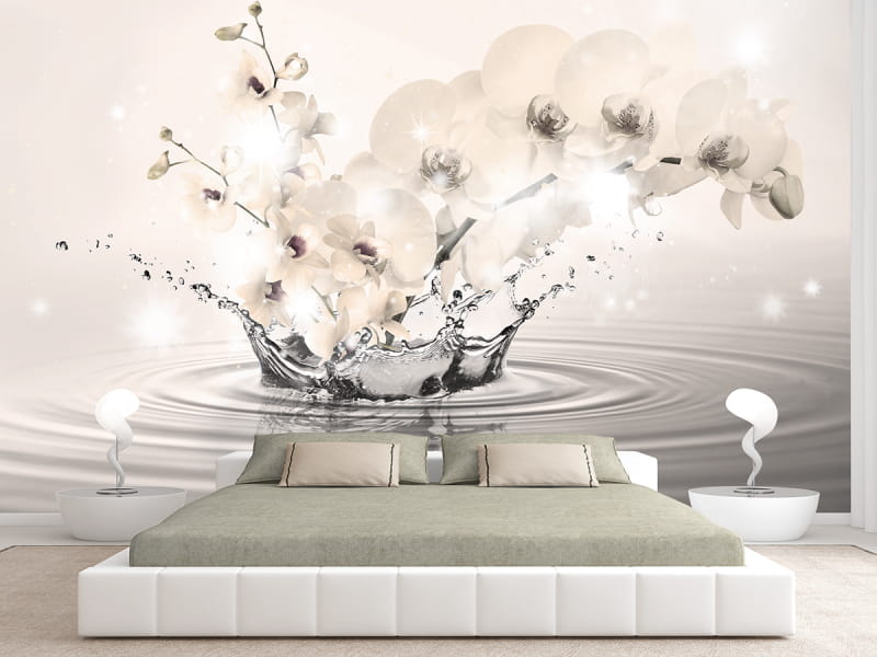 Fototapeta Orchidea 3D we wnętrzu sypialni