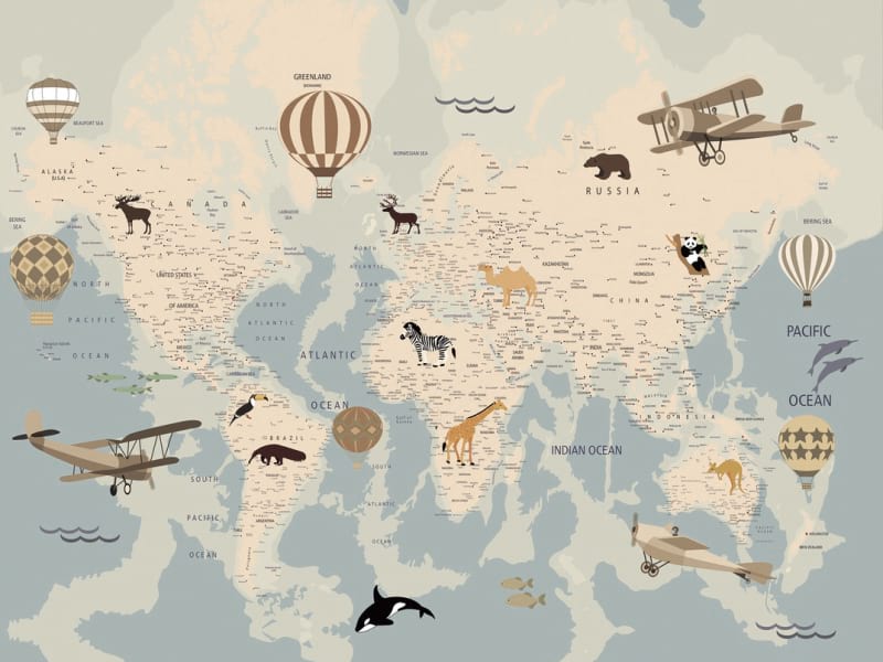 Fototapeta Mapa świata ze zwierzętami