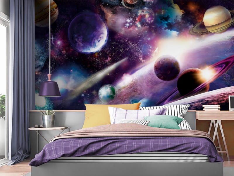 Fototapeta Planety w kosmosie we wnętrzu pokoju nastolatka