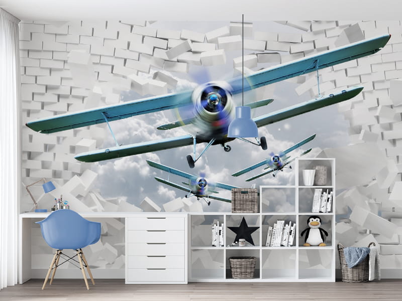 Fototapeta Samoloty 3D we wnętrzu pokoju nastolatka