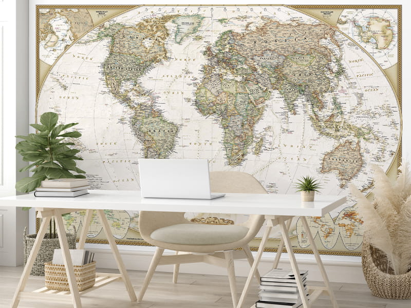 Fototapeta Antyczna mapa świata we wnętrzu biura