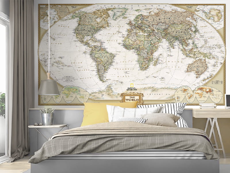 Fototapeta Antyczna mapa świata we wnętrzu pokoju nastolatka