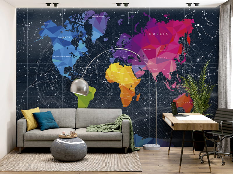 Fototapeta Wielobarwna mapa świata we wnętrzu biura