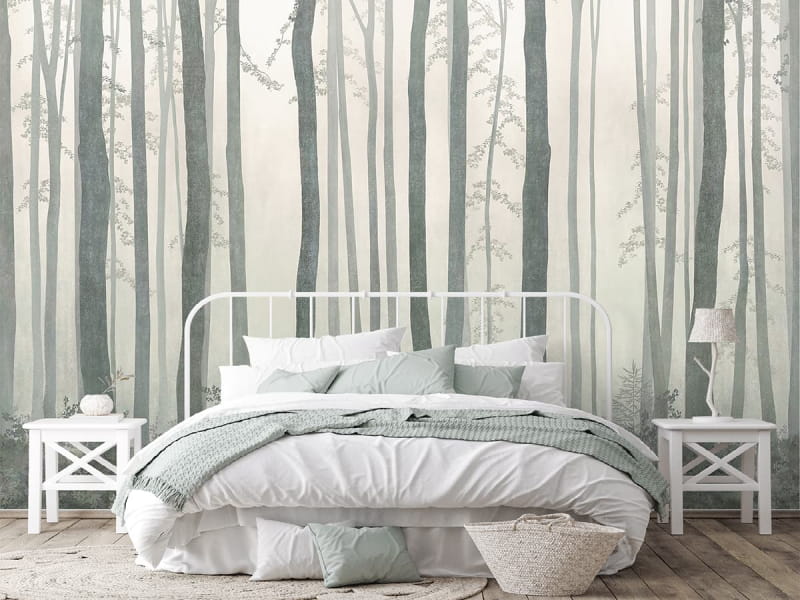 Fototapeta Drzewa we mgle we wnętrzu sypialni
