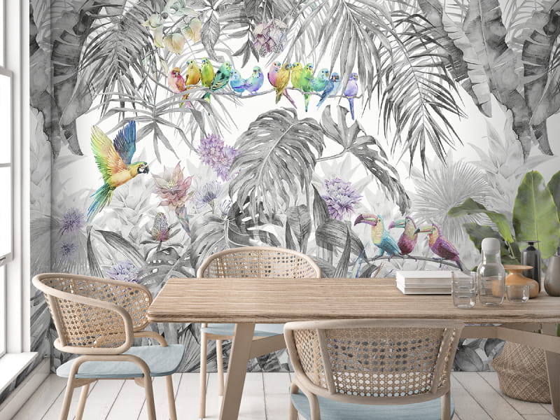 Fototapeta Papugi w dżungli we wnętrzu kuchni