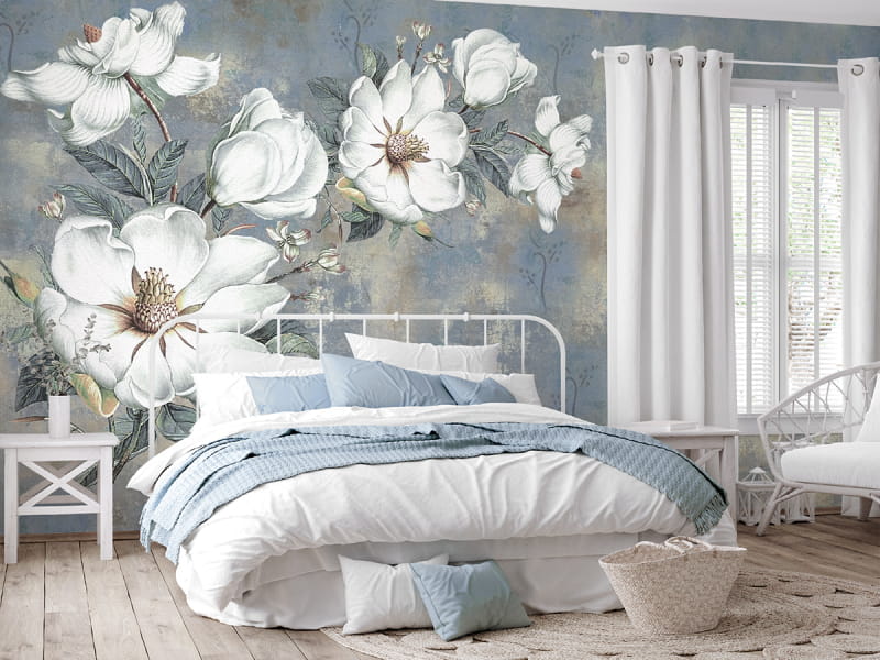 Fototapeta Biała magnolia we wnętrzu sypialni