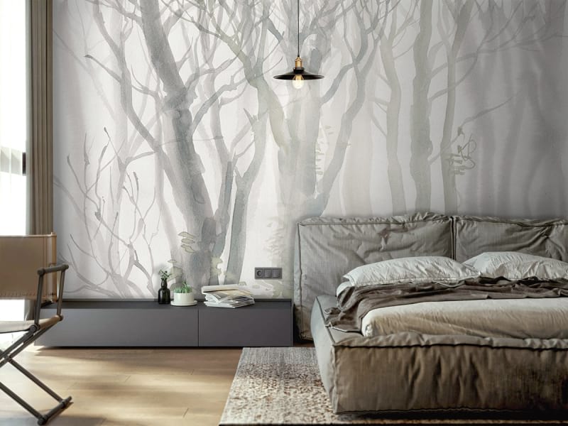 Fototapeta Nagie drzewa we mgle we wnętrzu sypialni