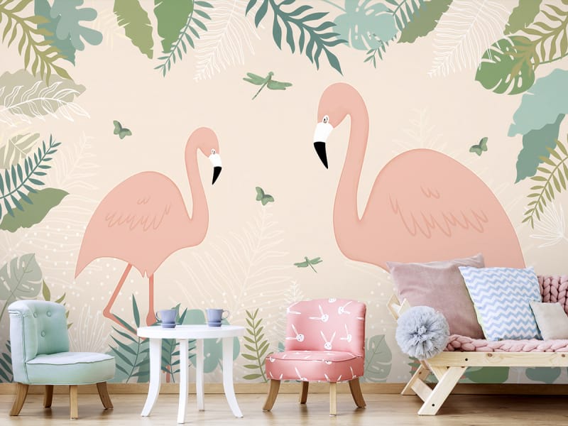 Fototapeta Małe flamingi we wnętrzu pokoju dziecka