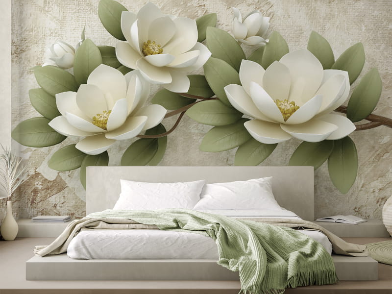 Fototapeta Piękne białe kwiaty we wnętrzu sypialni