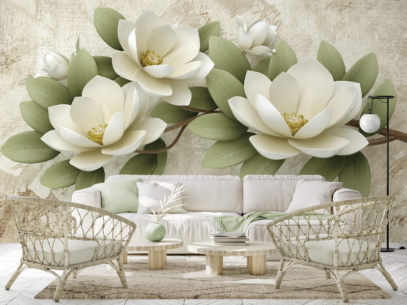 Fototapeta Piękne białe kwiaty we wnętrzu salonu