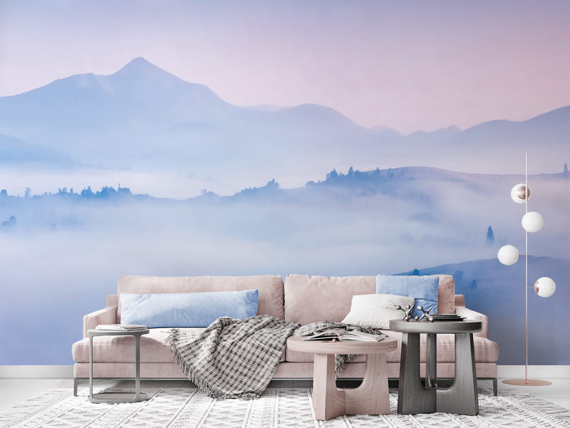 Fototapeta Góry we mgle we wnętrzu salonu