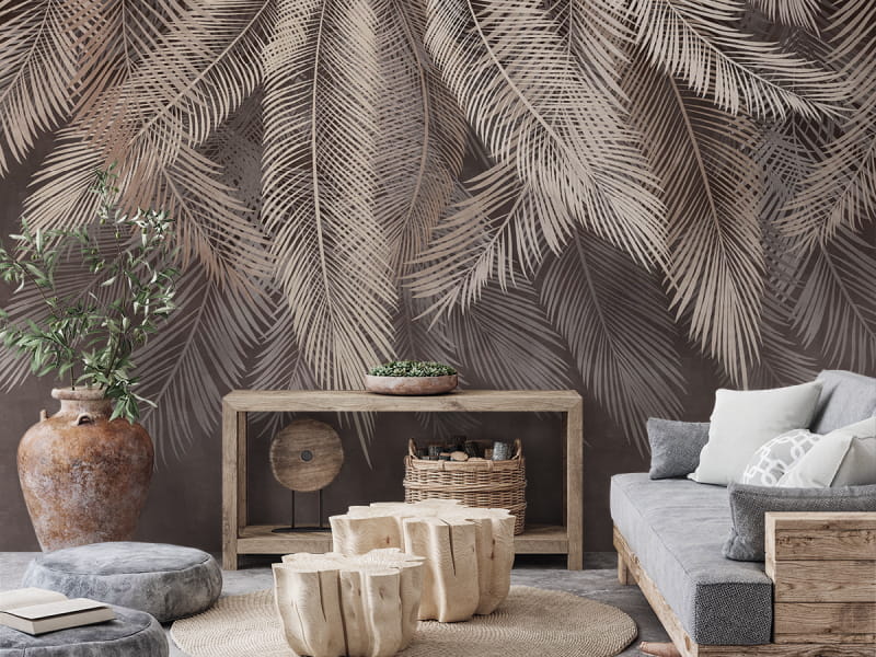 Fototapeta Zwisające liście palmowe we wnętrzu salonu