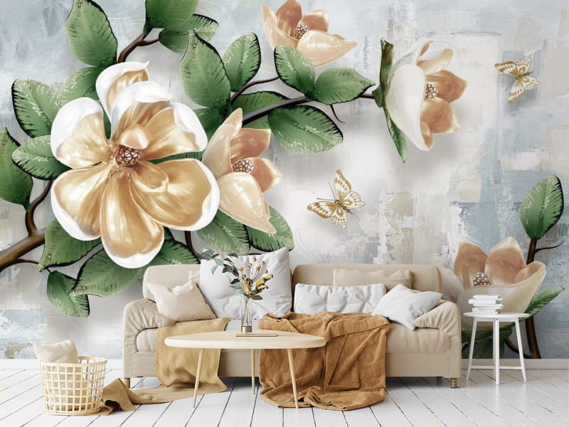 Fototapeta Bursztynowa magnolia we wnętrzu salonu