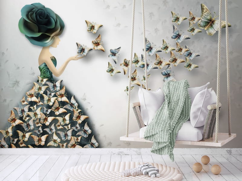 Fototapeta Kwiatowa wróżka 3D we wnętrzu pokoju nastolatka