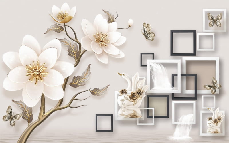 Fototapeta Kwiaty i kwadraty 3D