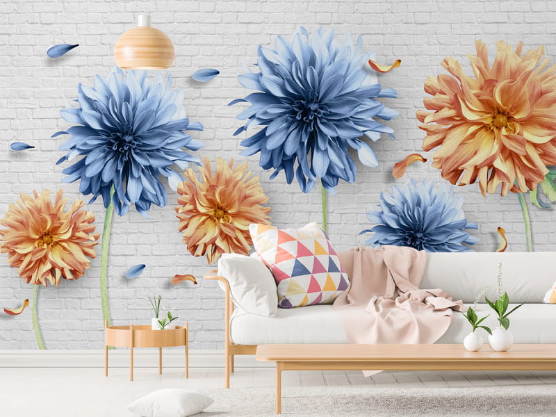 Fototapeta Różnorodne kwiaty 3D we wnętrzu salonu