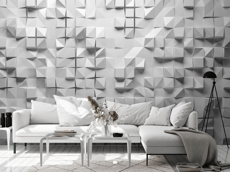 Fototapeta Biała mozaika 3D we wnętrzu salonu
