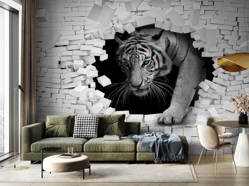 Fototapeta Tygrys 3D we wnętrzu salonu