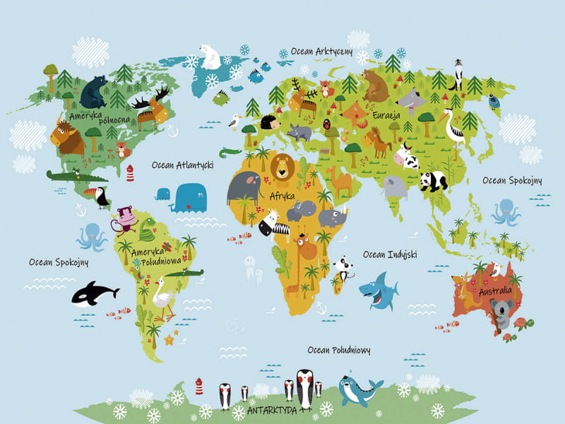 Fototapeta Zwierzętka na mapie świata