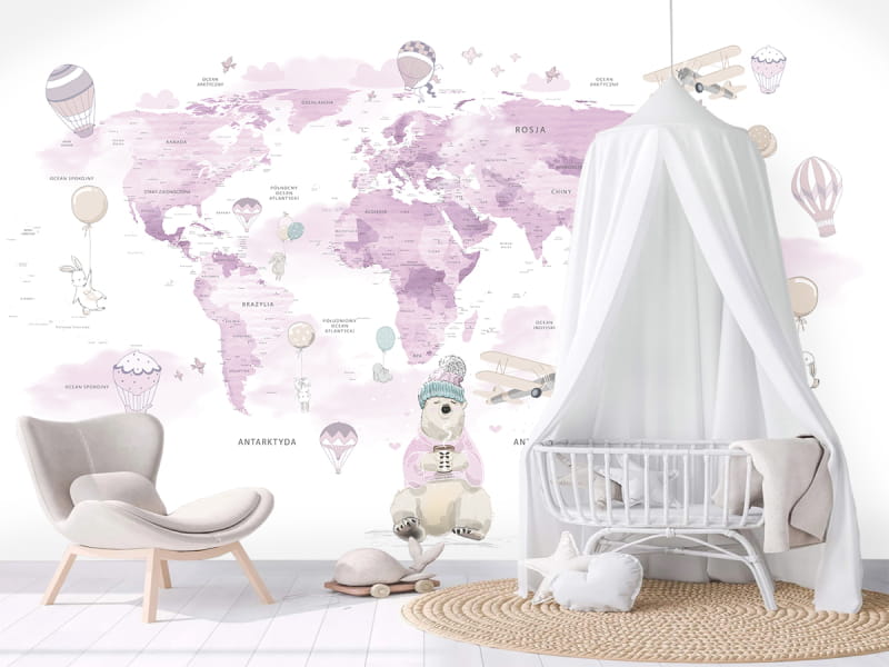 Fototapeta Piękny niedźwiedź na mapie we wnętrzu pokoju dziecka