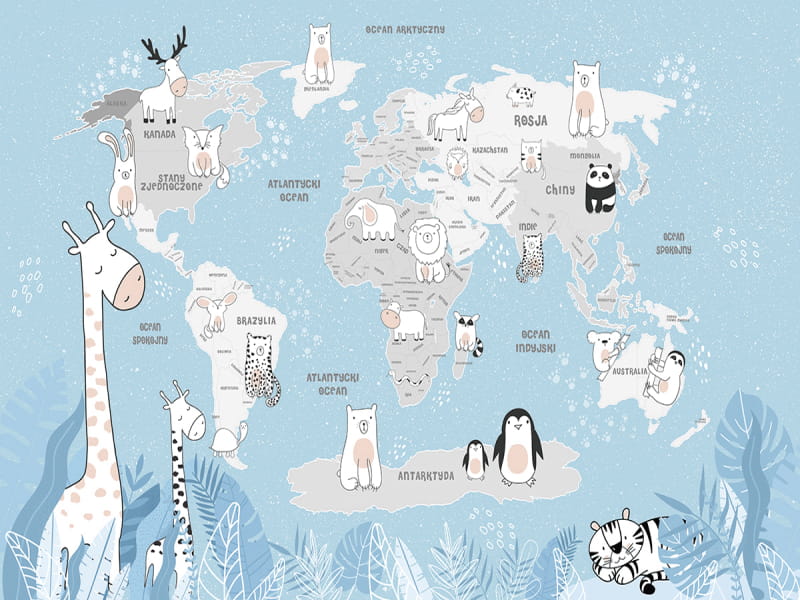 Fototapeta Mapa ze zwierzętami na niebieskim tle