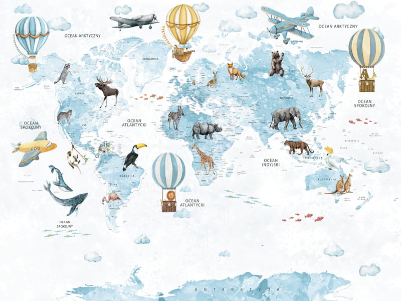 Fototapeta Mapa z balonami i zwierzętami