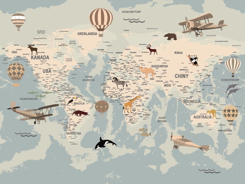 Fototapeta Balony i samoloty na mapie świata
