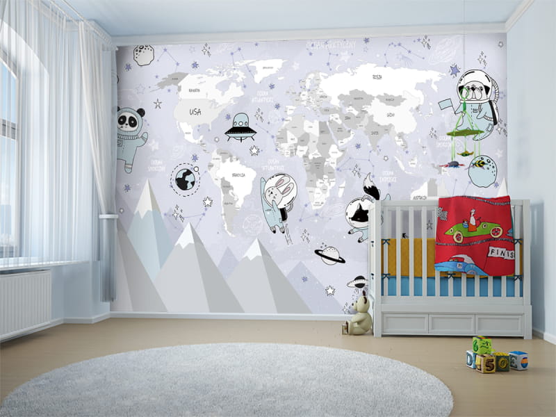 Fototapeta Mapa ś z astronautami we wnętrzu pokoju dziecka