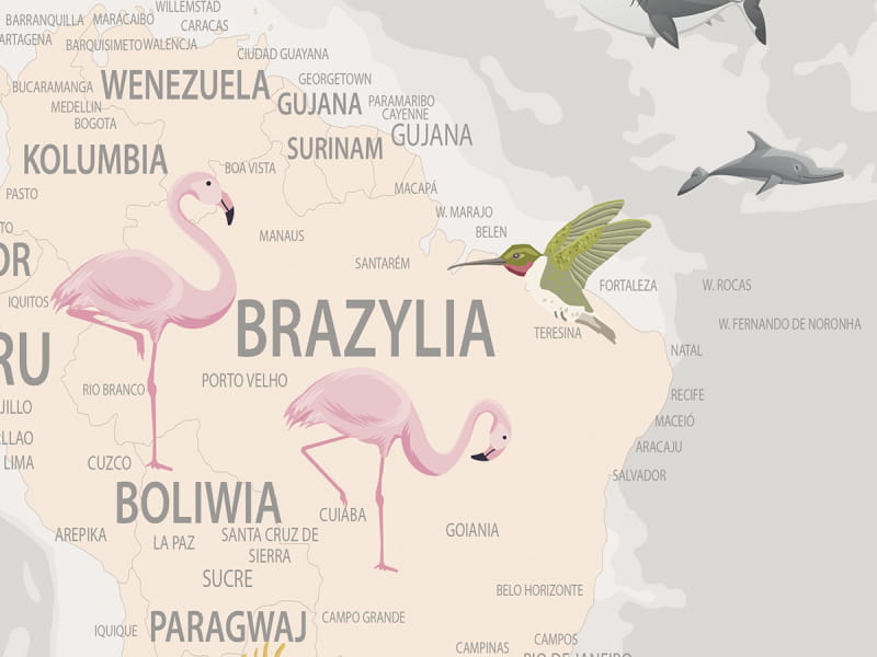 Fototapeta Zwierzęta na beżowej mapie świata fragment # 1