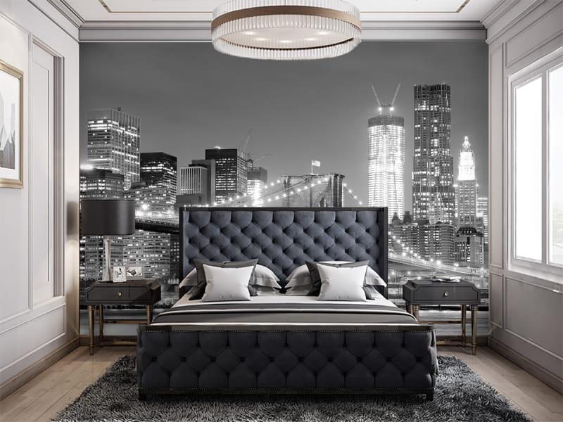 Fototapeta Monochromatyczny Nowy Jork we wnętrzu sypialni